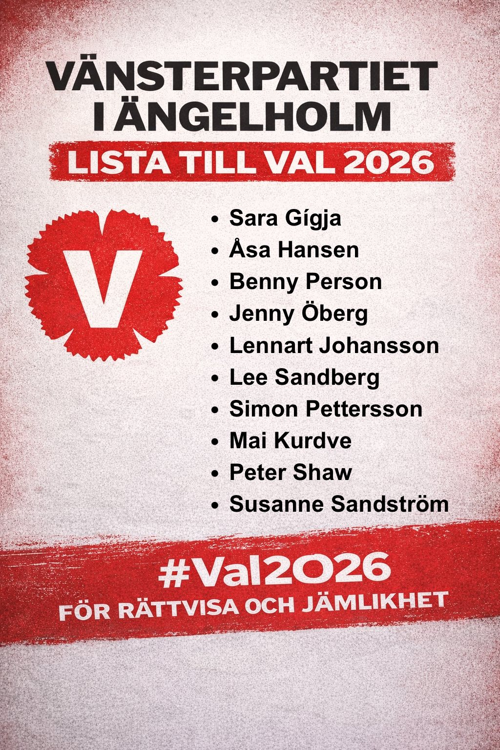 Vänsterpartiets lista till Kommunfullmäktige iÄngelholm 2026-2030